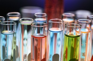 Test Tubes of Colored Liquid